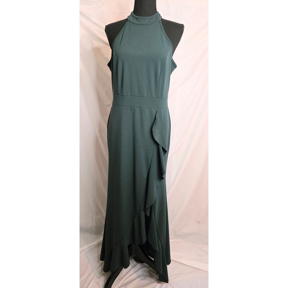 Women's Sleeveless Dress with Ruffle Detail - Dark Green